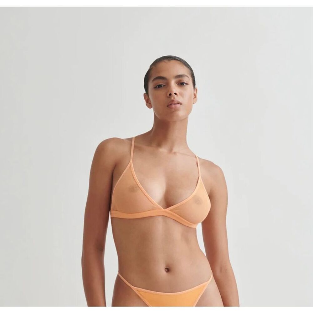 Skin XS Odelyn Triangle Bra Orange Strappy Back Adjustable Sheer Cotton NWT $78‎
